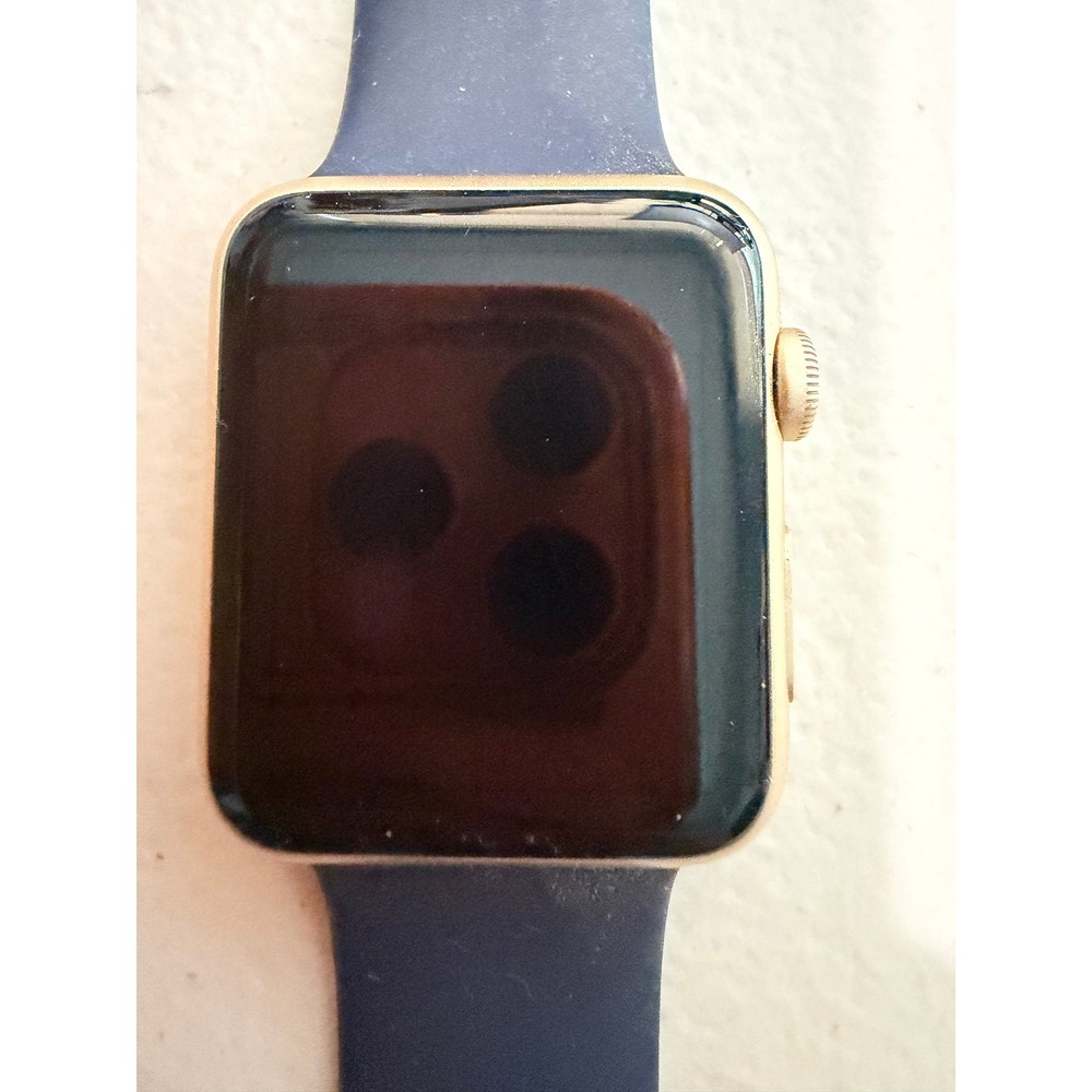 Untested Apple Watch Series 1 42mm Gold Aluminum Case Blue Sport Band Smartwatc
